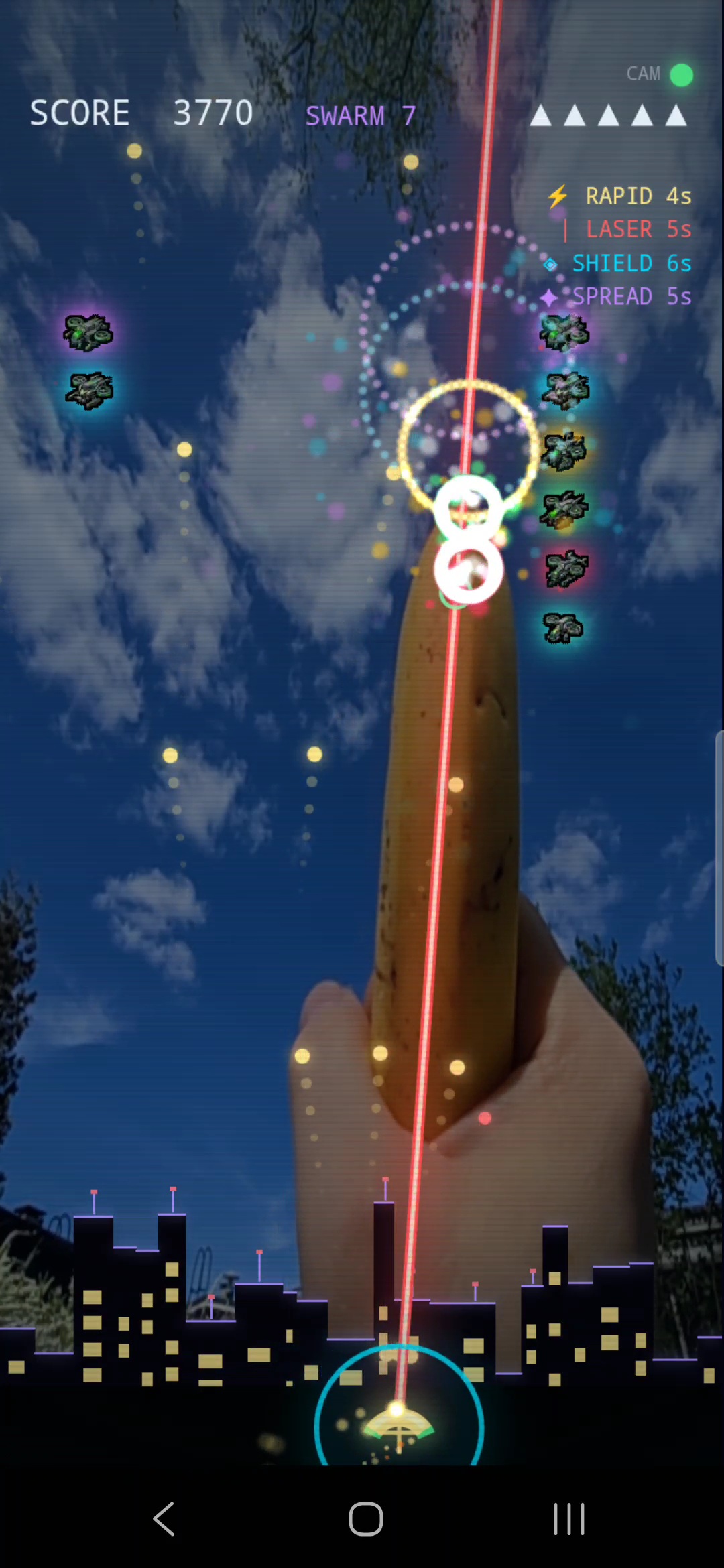 Laser, Rapid Fire, Shield and Spread all active at once