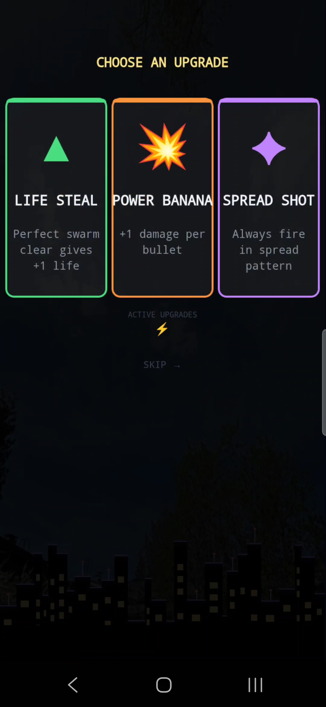 Upgrade selection screen after killing Mother Drone